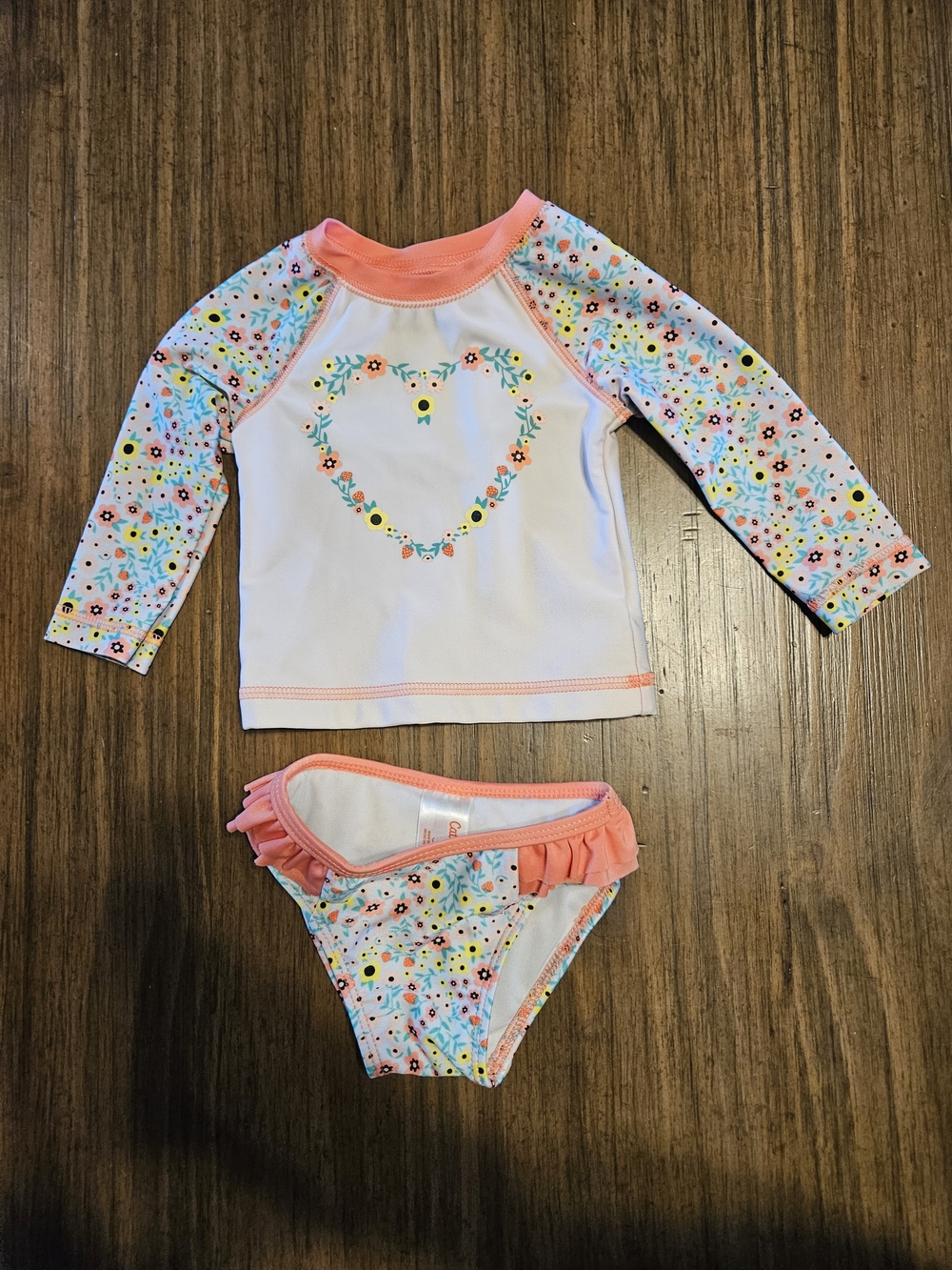 Cat & Jack Pink and White Floral Heart Rashguard Swim Set